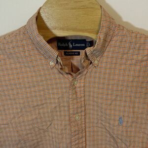 Ralph Lauren Large Men's Classic Orange Plaid Short Sleeve‎ Button Shirt